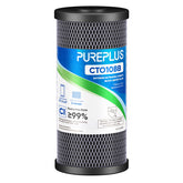 PurePlus coconut shell activated carbon 10x4.5 inch cartridge reduces chlorine in tap water.