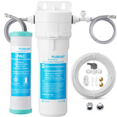 PURENAT under-sink filter system showing faucet connection for clean water at point of use