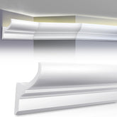 Pushglossy ceiling crown molding with LED duct kit for ambient lighting.