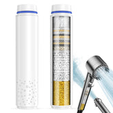 PWERAN Upgraded Shower Filter Pack visual: upgraded-shower-filter-pack for purer water and softer skin.
