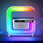 Pxujoqecg table lamp with bluetooth speaker on nightstand for immersive audio.