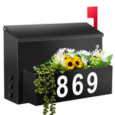 Pyoimmne wall-mount mailbox with planter, front view showing curb appeal and organization.