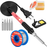 Q-MING soldering iron kit 60W resting on stand for safe setup and precise work