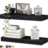 QEEIG bathroom floating shelves over toilet provide extra storage for towels and decor.