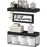 QEEIG 2-shelf black bathroom unit adds space-saving storage with farmhouse charm.