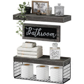 QEEIG bathroom shelves over toilet setup showing compact storage and farmhouse charm
