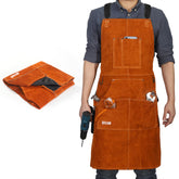 QeeLink leather welding apron with full coverage protects clothing during heavy-duty tasks.