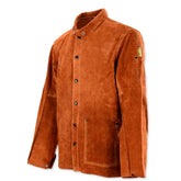 QeeLink Leather Welding Jacket front view shows full coverage protection from sparks and heat
