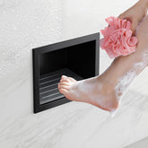 Qeke shower foot rest matte black front view shows sturdy balance support