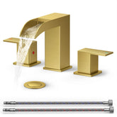 QFN Brushed Gold 8-Inch Wide Faucet adds modern style to your vanity