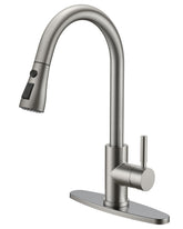 QFN kitchen faucet pull-down Brushed Nickel showing modern style and 1- or 3-hole compatibility