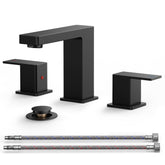 QFN matte black 8-inch faucet with square 3-hole design for modern sinks.