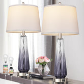 QiMH glass table lamp set 2 angled view shows gradient grey glass for chic bedside ambience