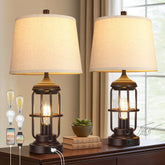 QiMH table lamp bedroom set 2 top view showing rustic industrial design for cozy bedside lighting