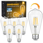 Qingmiao dimmable LED Edison bulbs with clear vintage glass for warm living room ambience.
