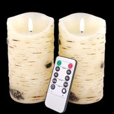 Qinxiang flameless birch ivory candle set with two pillars for safe ambient glow