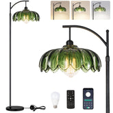 QIYIZM glass floor lamp with green shade enhances living room aesthetics