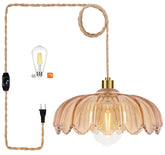 QIYIZM plug-in pendant light with glass flower shade delivers warm living room glow.