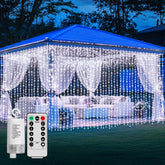 QLIRJAD curtain lights show a 3m by 3m setup with 300 LEDs for flexible indoor or outdoor decor.