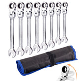 Qnkaa flexible ratchet wrench set with rolling bag for organized portability.