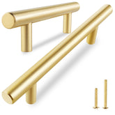 QOGRISUN solid brass cabinet pull close-up with brushed gold finish resisting fingerprints.