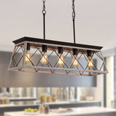 Q&S Dining Room Chandelier with oak and orb finish enhances dining ambiance.