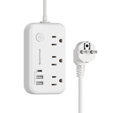 QuasarCheuk Type E/F plug adapter front view showing compact 6-in-1 design for travel.