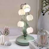 Quipzora green flower lamp base with soft illumination for a cozy bedside glow.