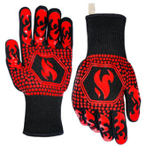 QUWIN BBQ gloves front view illustrating heat resistant silicone grip for grilling
