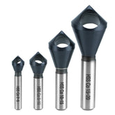 QWORK cobalt countersink 4pc set for precise chamfers in metalworking and woodworking.