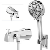 RAEFlow all-metal tub faucet with sprayer, chrome front view and durable build