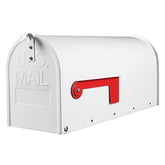 RAINHOL white mailbox outdoor, front view, weatherproof and secure mail retrieval.