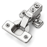 Ravinte soft-close hinge with 105-degree opening in brushed nickel, for smooth kitchen cabinet doors.