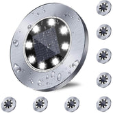 Rayolon 8-LED solar ground light brightening pathways at night.