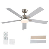 Rayqueen 52-inch ceiling fan with silver and wood blades for versatile modern decor.