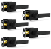 RAZCC privacy door lever matte black, front view highlighting sturdy hardware for bathrooms and bedrooms.