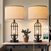 Reaketon black table lamps pair on nightstand provide warm ambient lighting.