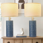 Reaketon ceramic table lamps set of 2 in dark blue for cozy living room ambiance