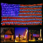 Realization American Flag Lights: 420-LED net light perfect for outdoor patriotic display, weather-resistant.