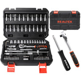 REALTEK 66-piece socket set in case for organized auto maintenance and quick repairs.