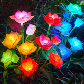 RECHOO solar garden lights rose-flowers front view for vibrant yard ambience