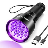RECHOO UV Flashlight with 21 LEDs shows 395nm fluorescence for quick stain detection.