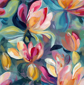 Redamancy Colorful Blur Green Magnolia floral wallpaper adds vibrant texture to furniture.