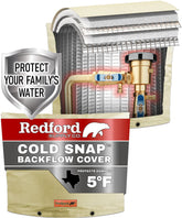 Redford Supply Co. Cold Snap front view with beige backflow cover safeguarding outdoor valves.
