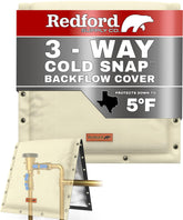 Redford Supply Co. Cold Snap beige backflow cover front view protecting outdoor plumbing