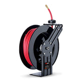 ReelWorks air hose reel mounted for easy reach in a tidy workshop.