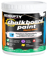 REHOUPTY black chalkboard paint bottle showing interior, easy-to-apply coating