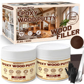 REHOUPTY epoxy wood putty kit components ready for mixing, showcasing strength and versatility.