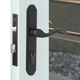 ReigaHood lever handles in matte black for durable storm door use and secure grip