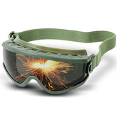 Relaxweex welding goggles in green frame provide clear side vision for safer welding